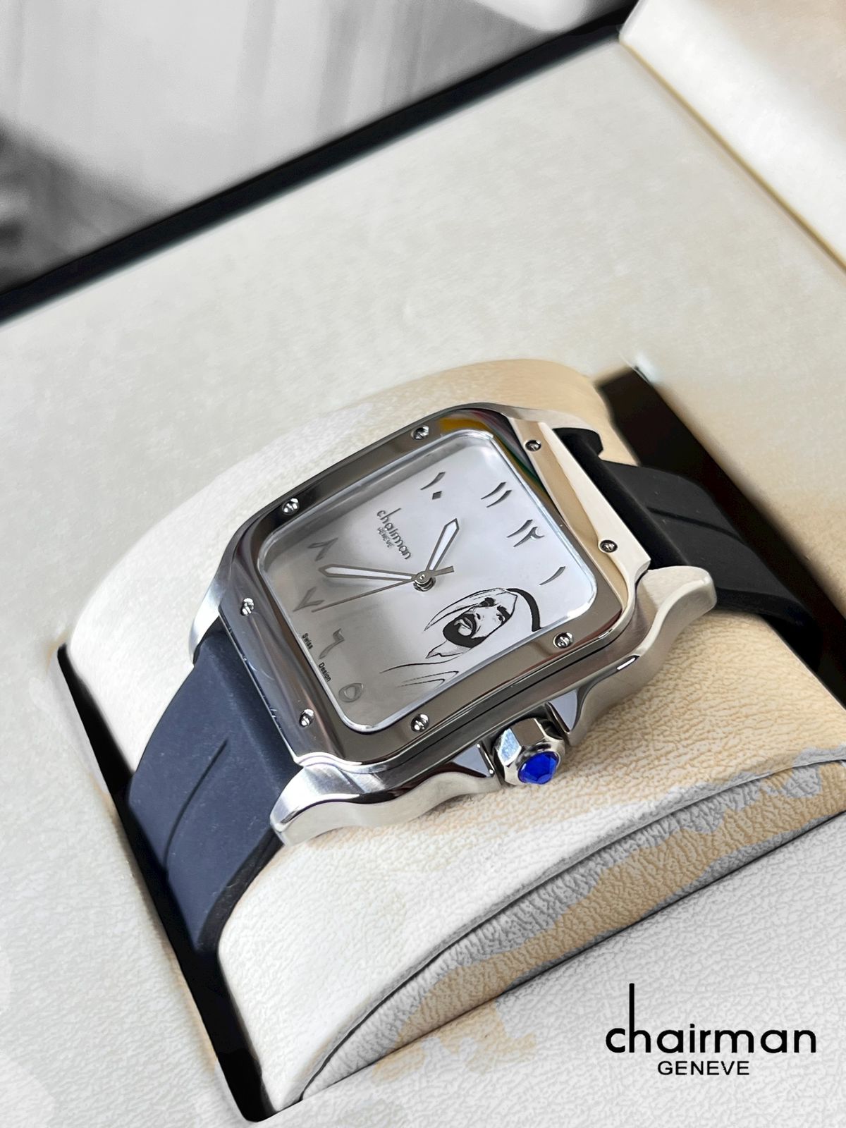 Chairman Geneve Arabic UAE Sheik White Dial Navy Blue Strap Gents Watch