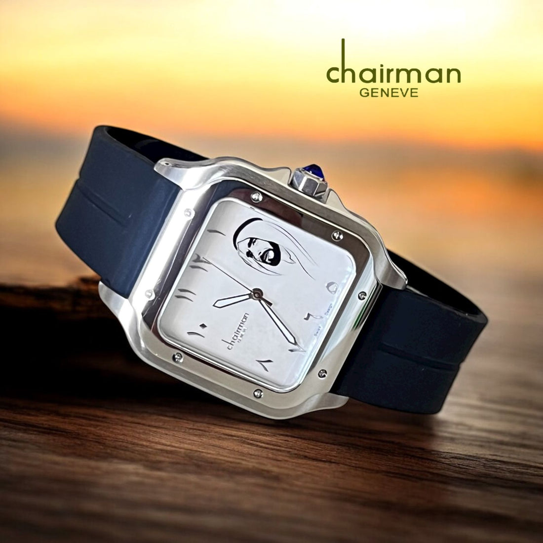 Chairman Geneve Arabic UAE Sheik White Dial Navy Blue Strap Gents Watch