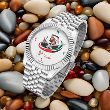 Chairman Geneve Arabic UAE Sheikh Flag White Dial Silver Chain Gents Watch