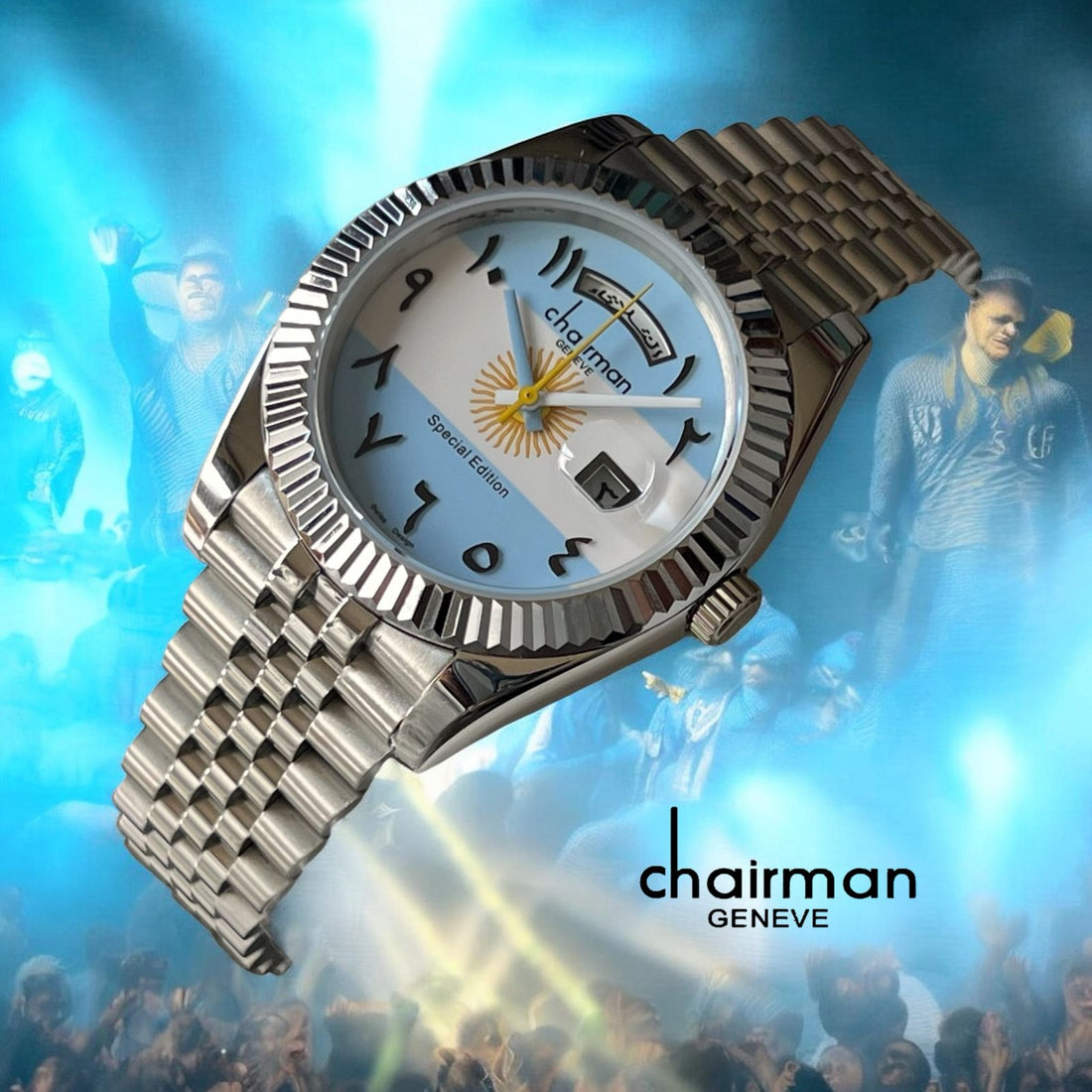 Chairman Geneve ARGENTINA Flag Dated Arabic Dial Silver Chain Gents Watch