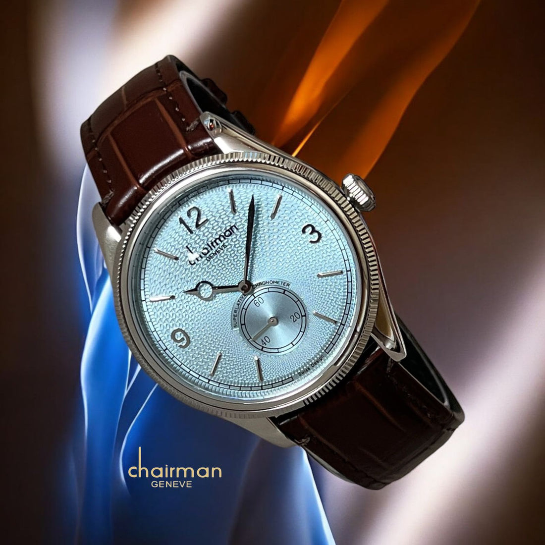 Chairman Geneve Baby Blue Dial Brown Strap Gents Watch