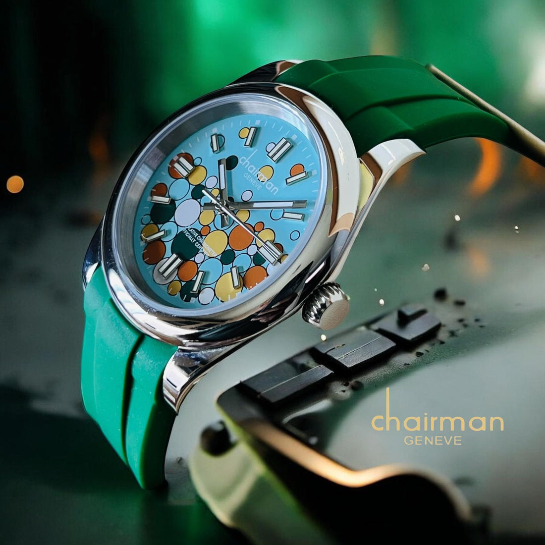 Chairman Geneve Baby Blue Dial Green Strap Gents Watch