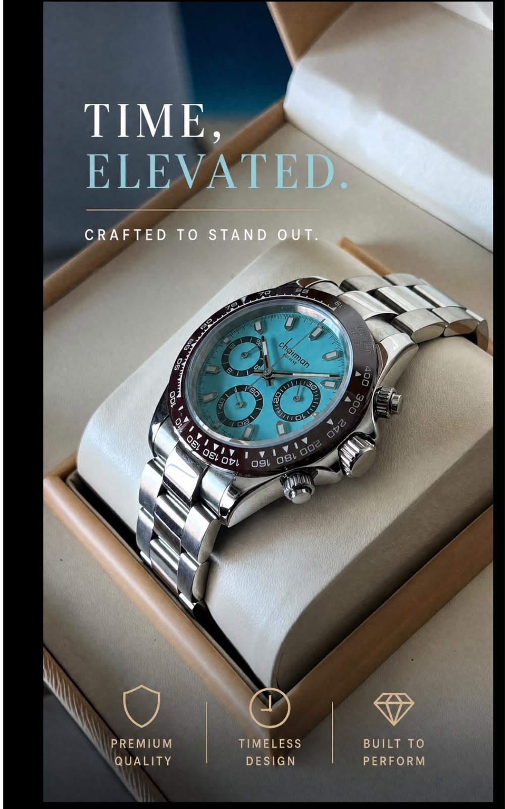 Chairman Geneve Baby Blue Dial Silver Chain Gents Watch