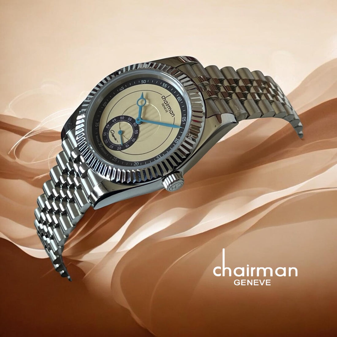 Chairman Geneve Beige Dial Silver Chain Gents Watch