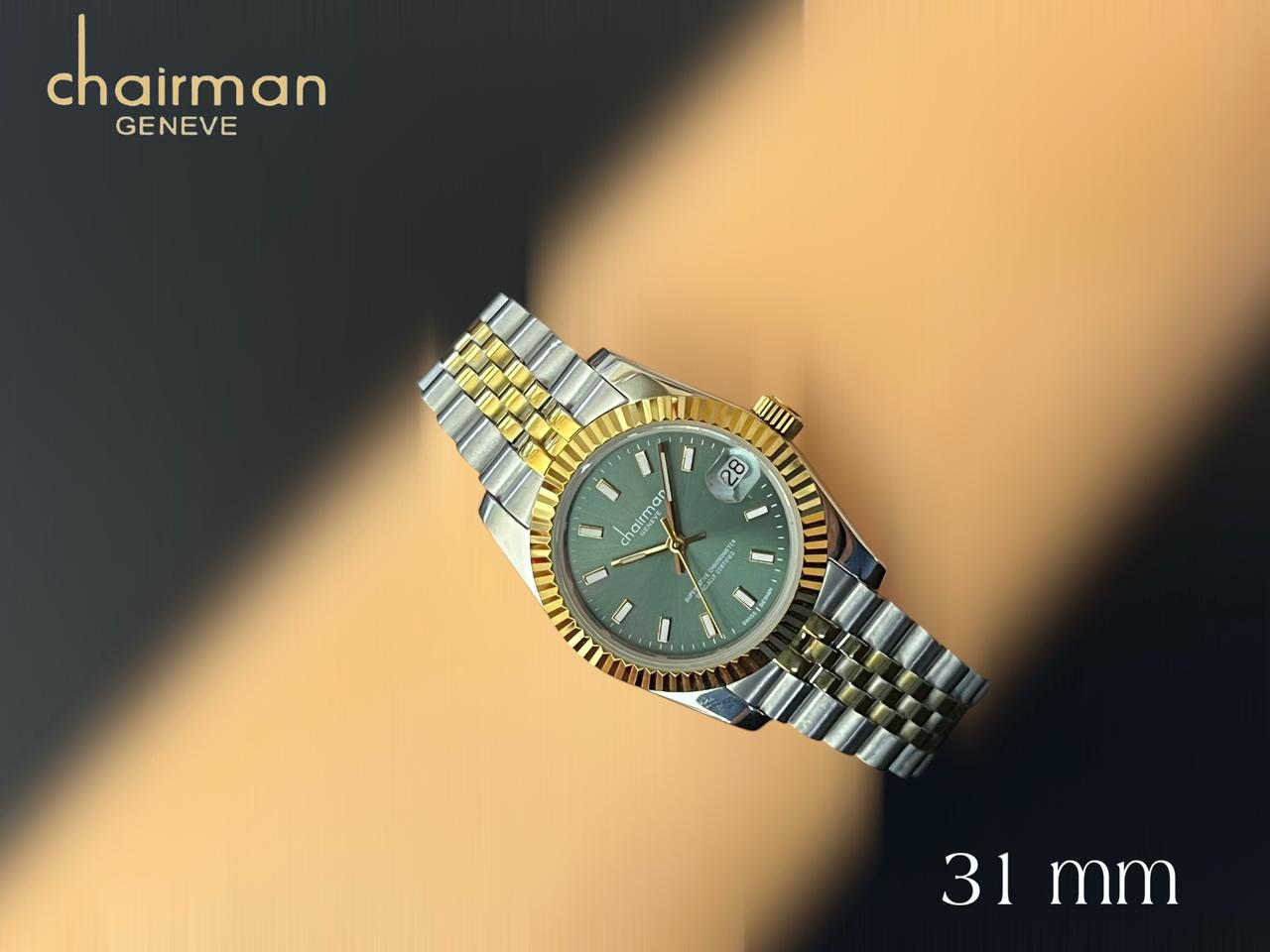 Chairman Geneve Green Dated Silver And Gold Strap Gents Watch