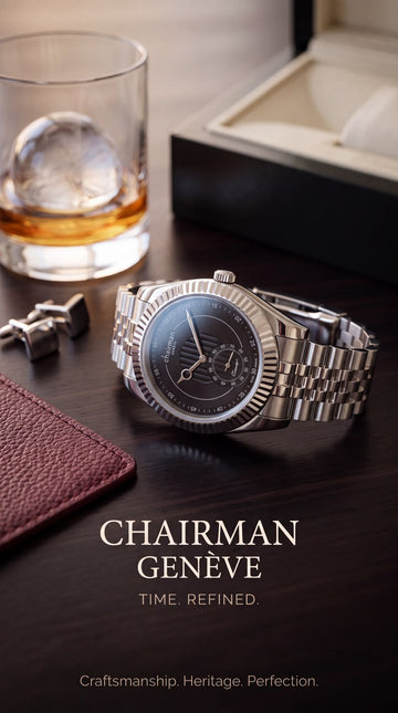 Chairman Geneve Black Dial Silver Chain Gents Watch