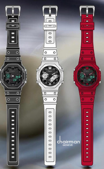 Chairman Geneve Black White Red Sports Watch