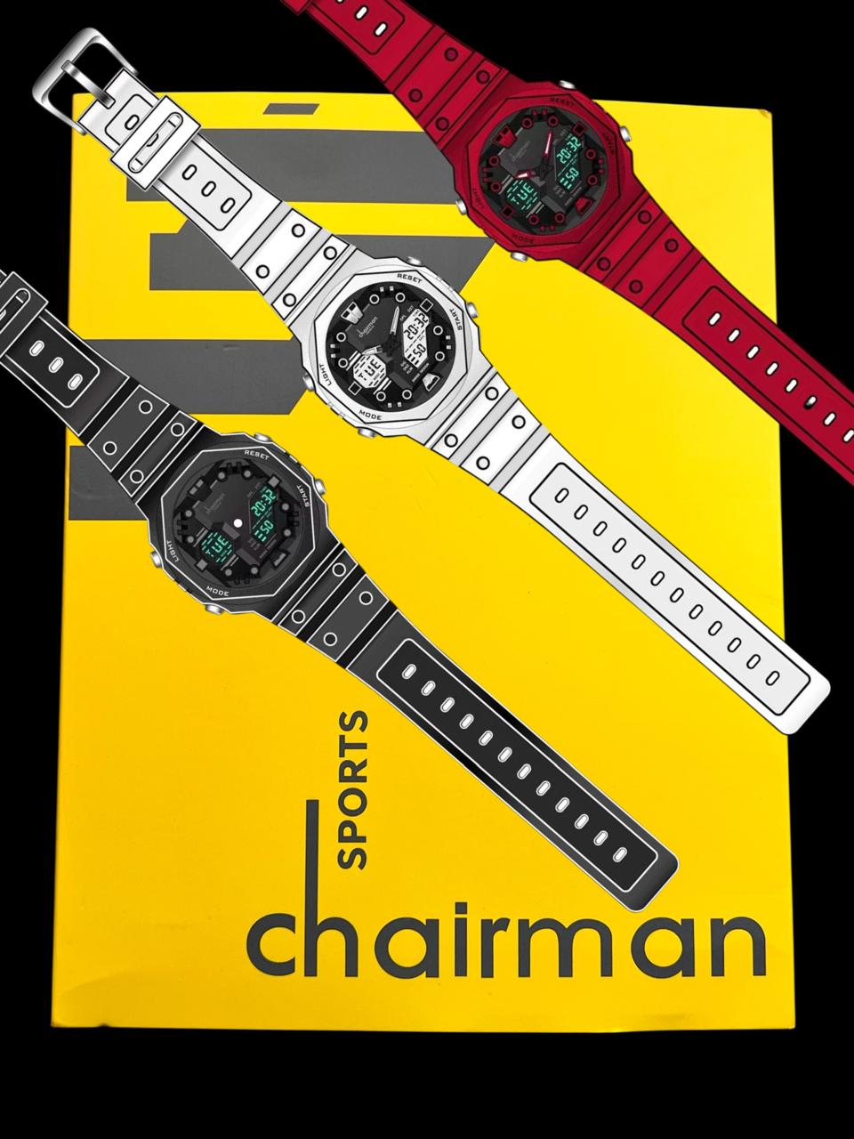 Chairman Geneve Black White Red Sports Watch