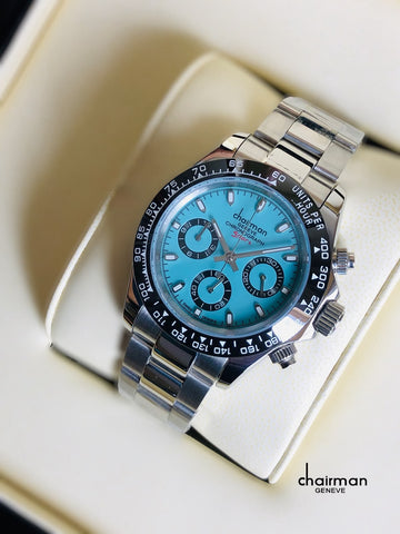 Chairman Geneve Chronograph Blue Dial Silver Chain Gents Watch