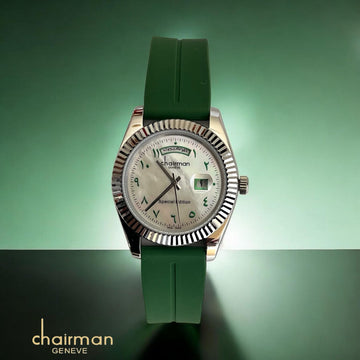 Chairman Geneve Dated Arabic White Dial Green Strap Gents Watch