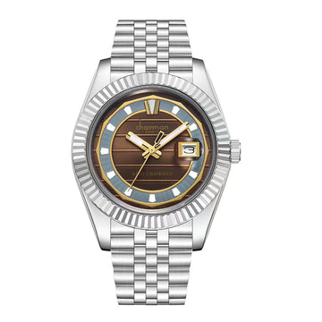 Chairman Geneve Dated Brown And Grey Dial Silver Chain Gents Watch