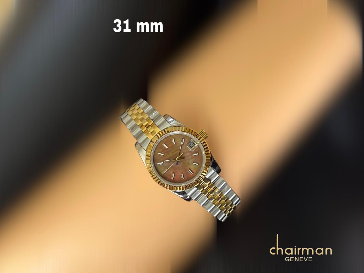 Chairman Geneve Dated Brown Dial Silver Gold Strap Ladies Watch
