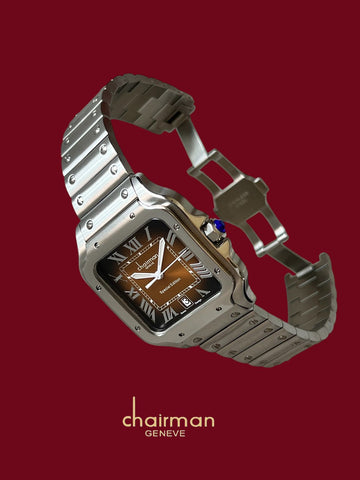 Chairman Geneve Dated Brown Roman Dial Silver Chain Gents Watch