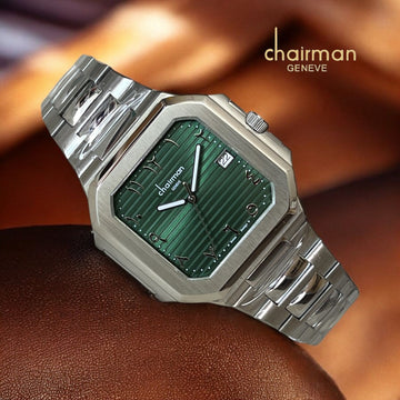 Chairman Geneve Dated Green Arabic Dial Silver Chain Gents Watch