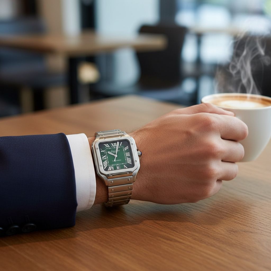 Chairman Geneve Dated Green Roman Dial Silver Chain Gents Watch