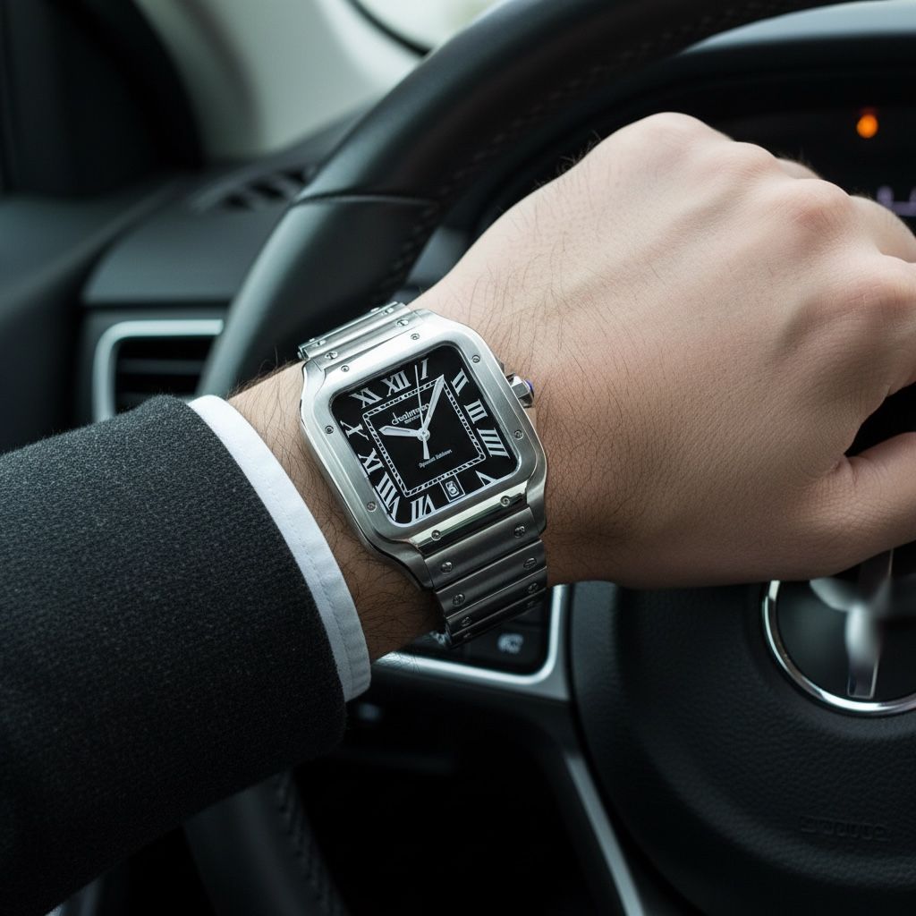 Chairman Geneve Dated Roman Black Dial Silver Chain Gents Watch