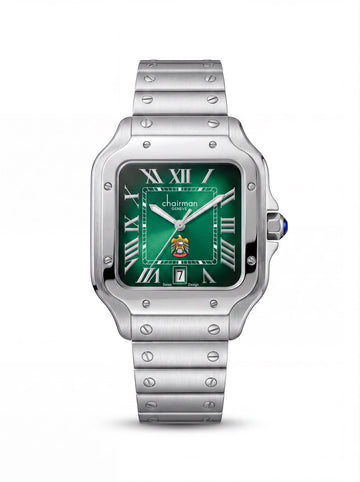 Chairman Geneve Dated UAE Emblem Roman Green Dial Silver Chain Gents Watch