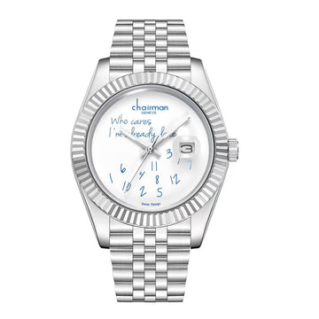 Chairman Geneve Dated White Dial Silver Chain Gents Watch