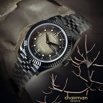 Chairman Geneve Day And Dated Black And Beige Dial Black Gents Watch