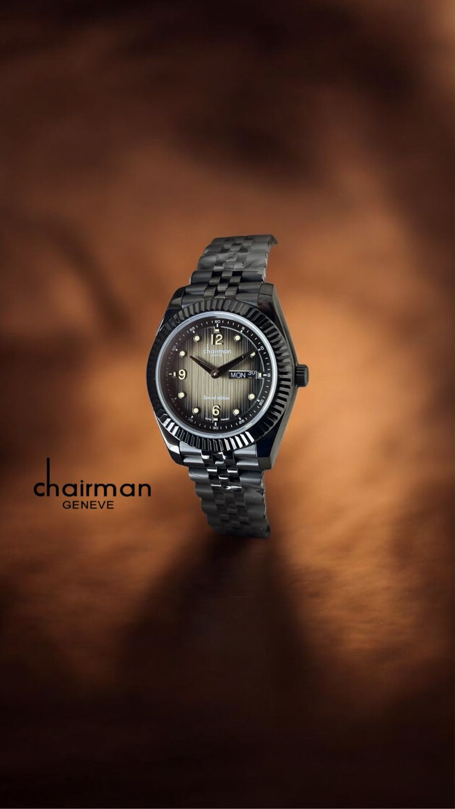 Chairman Geneve Day And Dated Black And Beige Dial Black Gents Watch