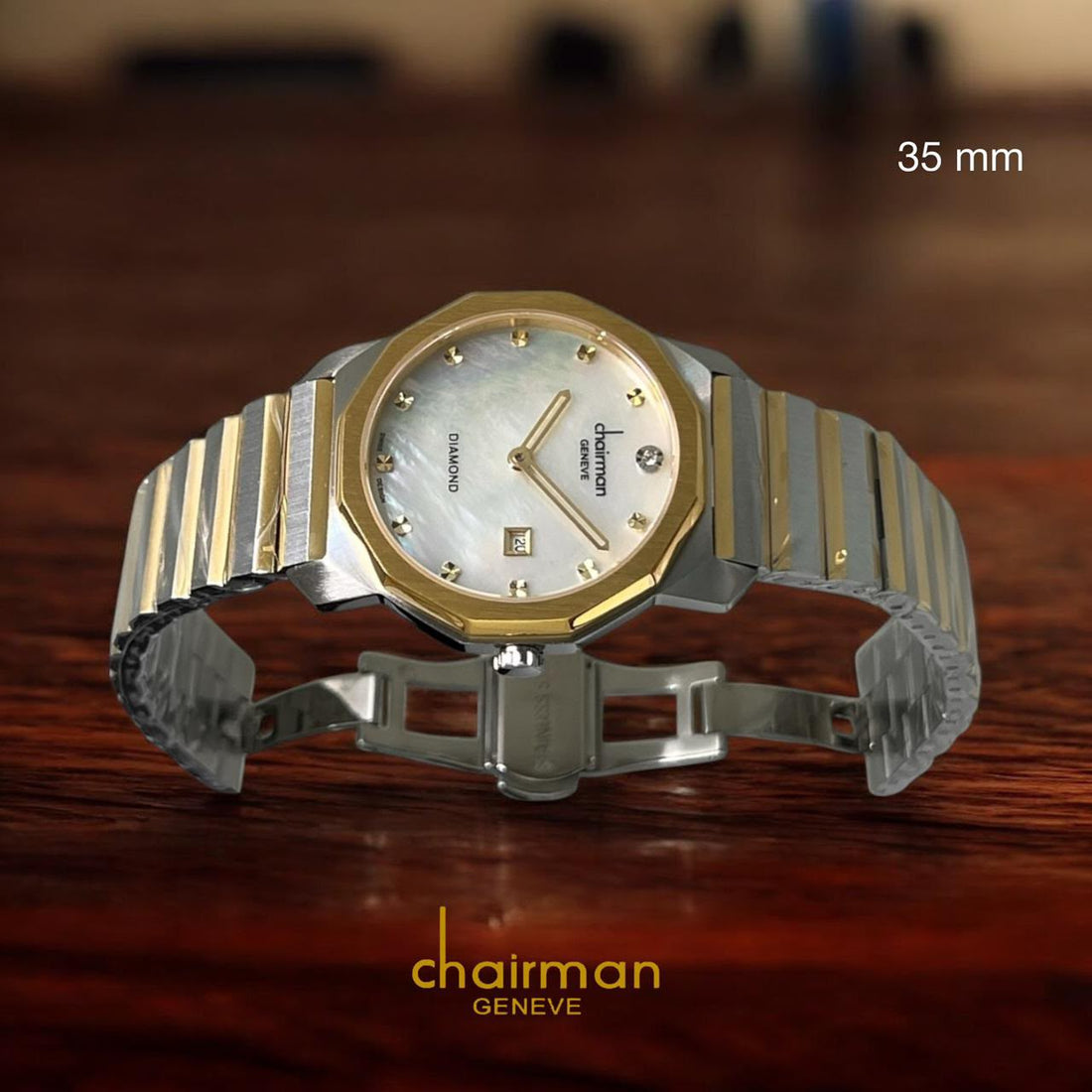 Chairman Geneve Diamond Dated White Dial Silver And Gold Chain Ladies Watch