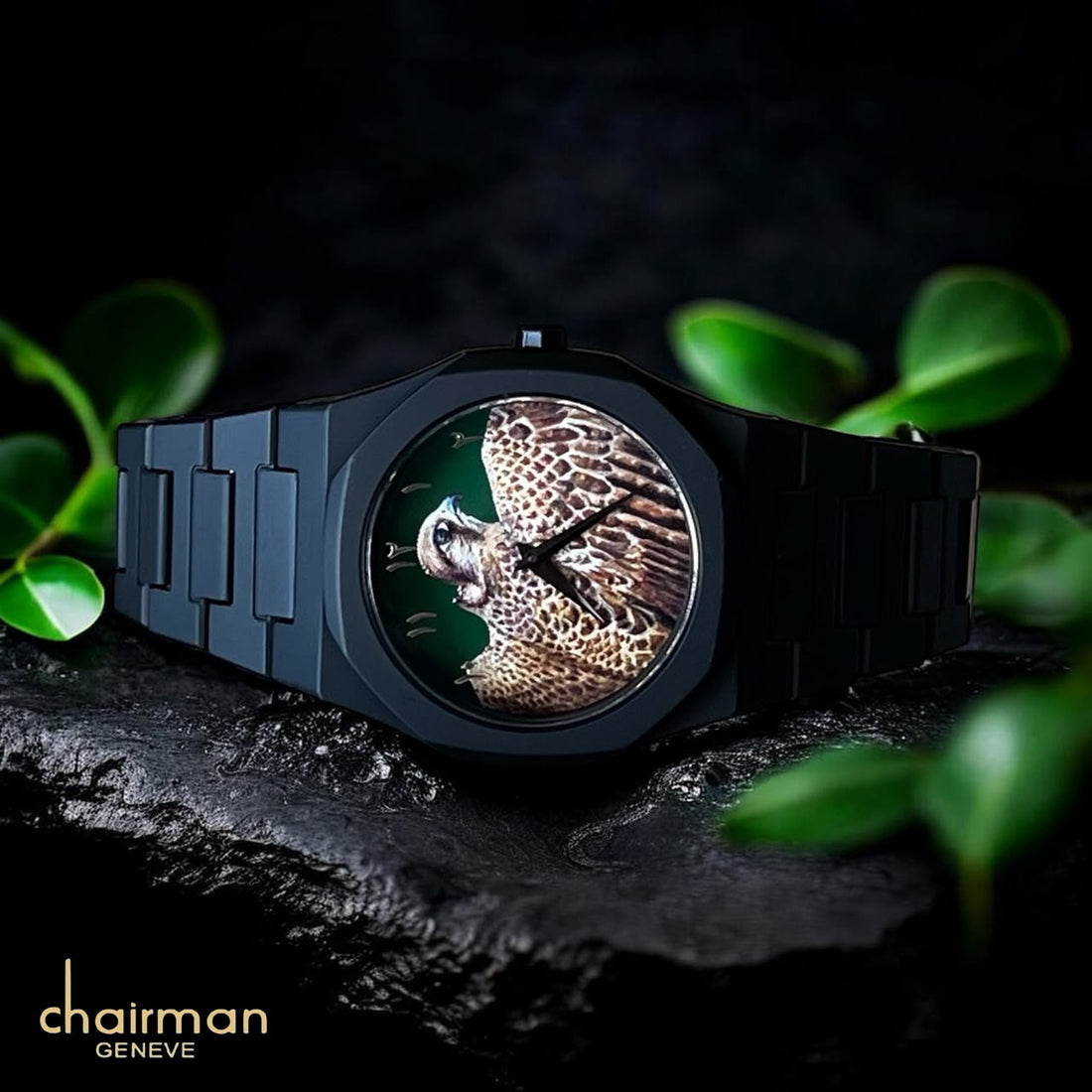 Chairman Geneve Eagle Green Arabic Dial Black Gents Watch