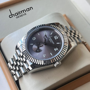 Chairman Geneve Grey Dial Silver Chain Gents Watch