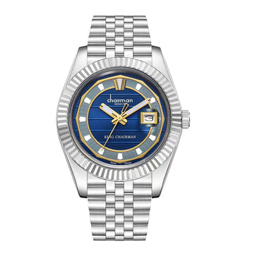Chairman Geneve King Chairman Blue Dated Dial Silver Chain Gents Watch