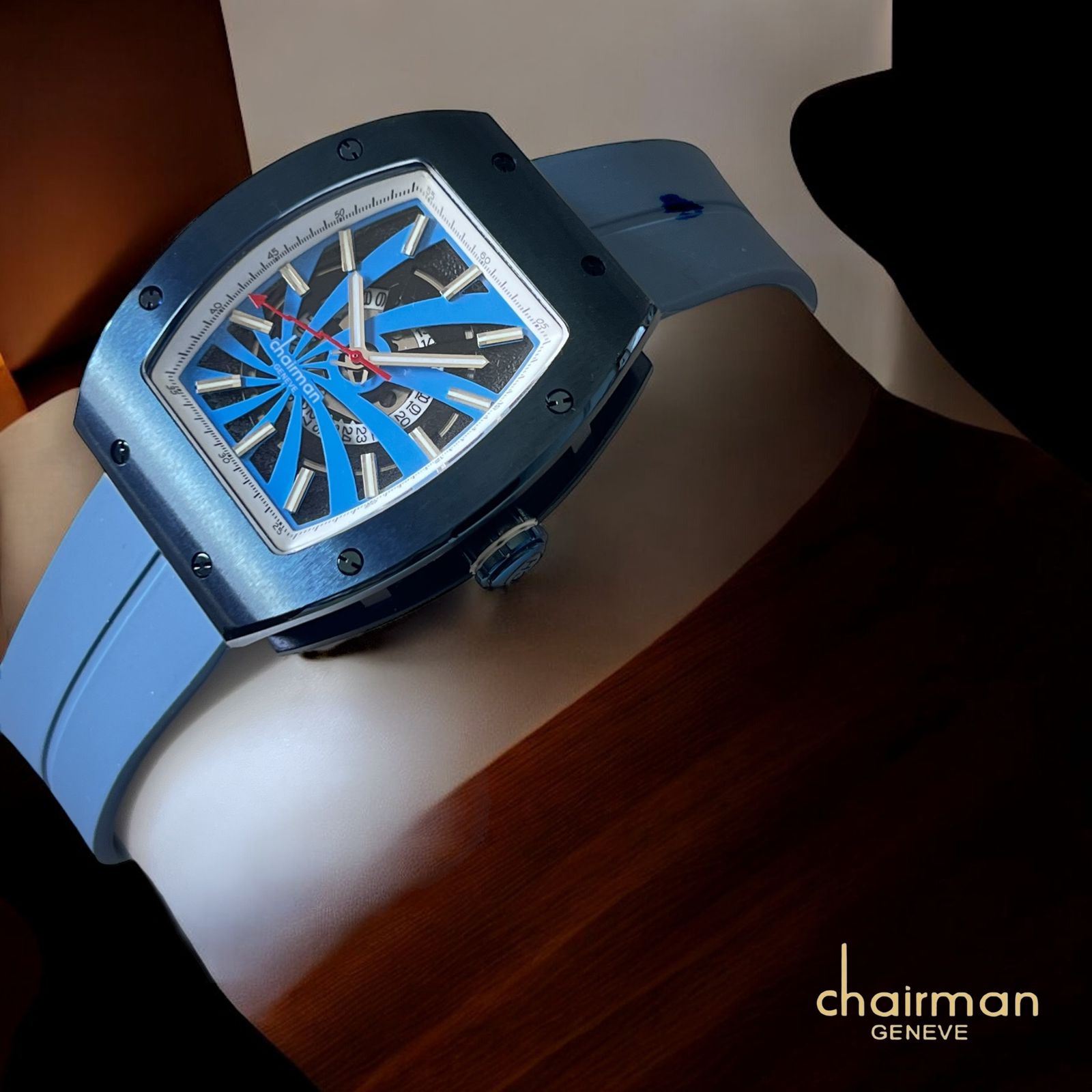 Chairman Geneve Mechanical Dial Blue Strap Gents Watch