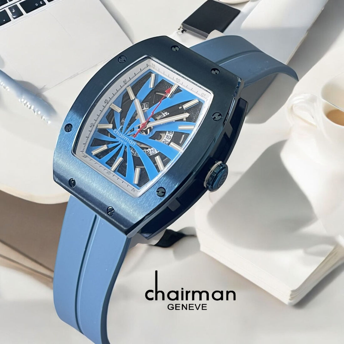 Chairman Geneve Mechanical Dial Blue Strap Gents Watch