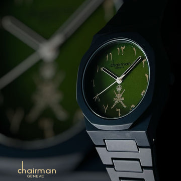 Chairman Geneve OMAN Emblem Arabic Green Dial Black Chain Gents Watch