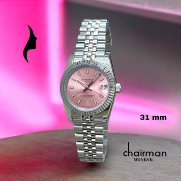 Chairman Geneve Pink Dated Dial Silver Strap Gents Watch