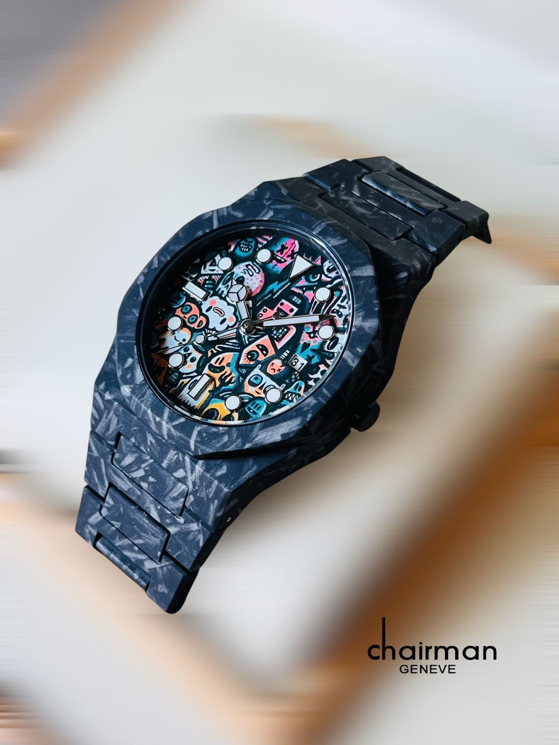 Chairman Geneve Poly Carbon Mixed Color Dial Black Chain Gents Watch