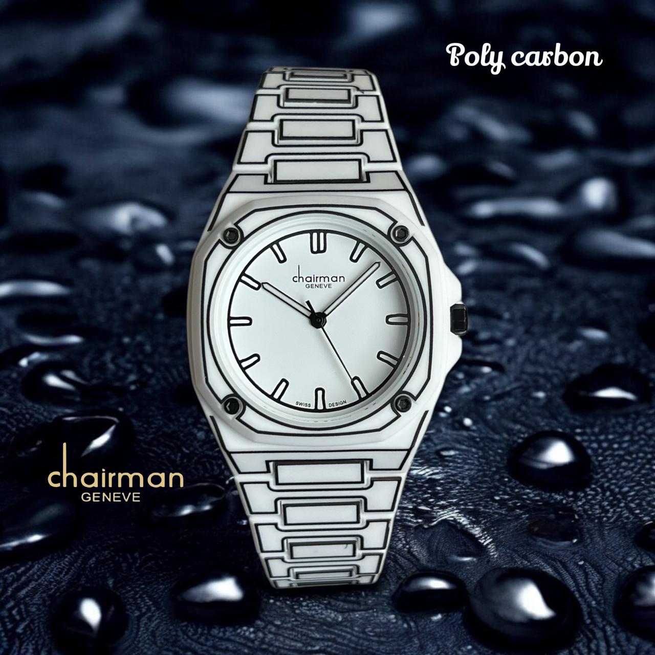 Chairman Geneve Poly Carbon White Dial White And Black Strap Gents Watch