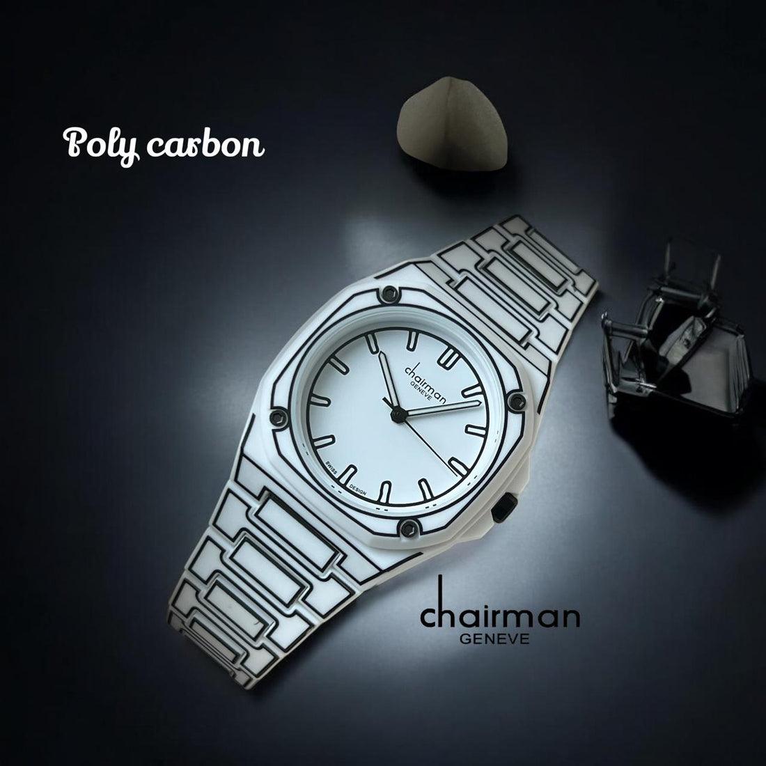 Chairman Geneve Poly Carbon White Dial White And Black Strap Gents Watch