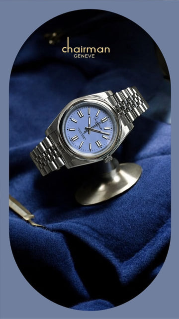 Chairman Geneve Purple Dial Silver Chain Gents Watch
