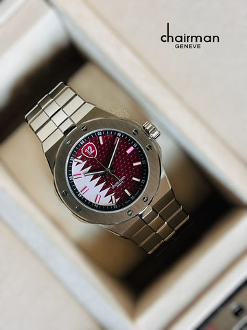 Chairman Geneve QATAR Flag Dated Dial Silver Chain Gents Watch