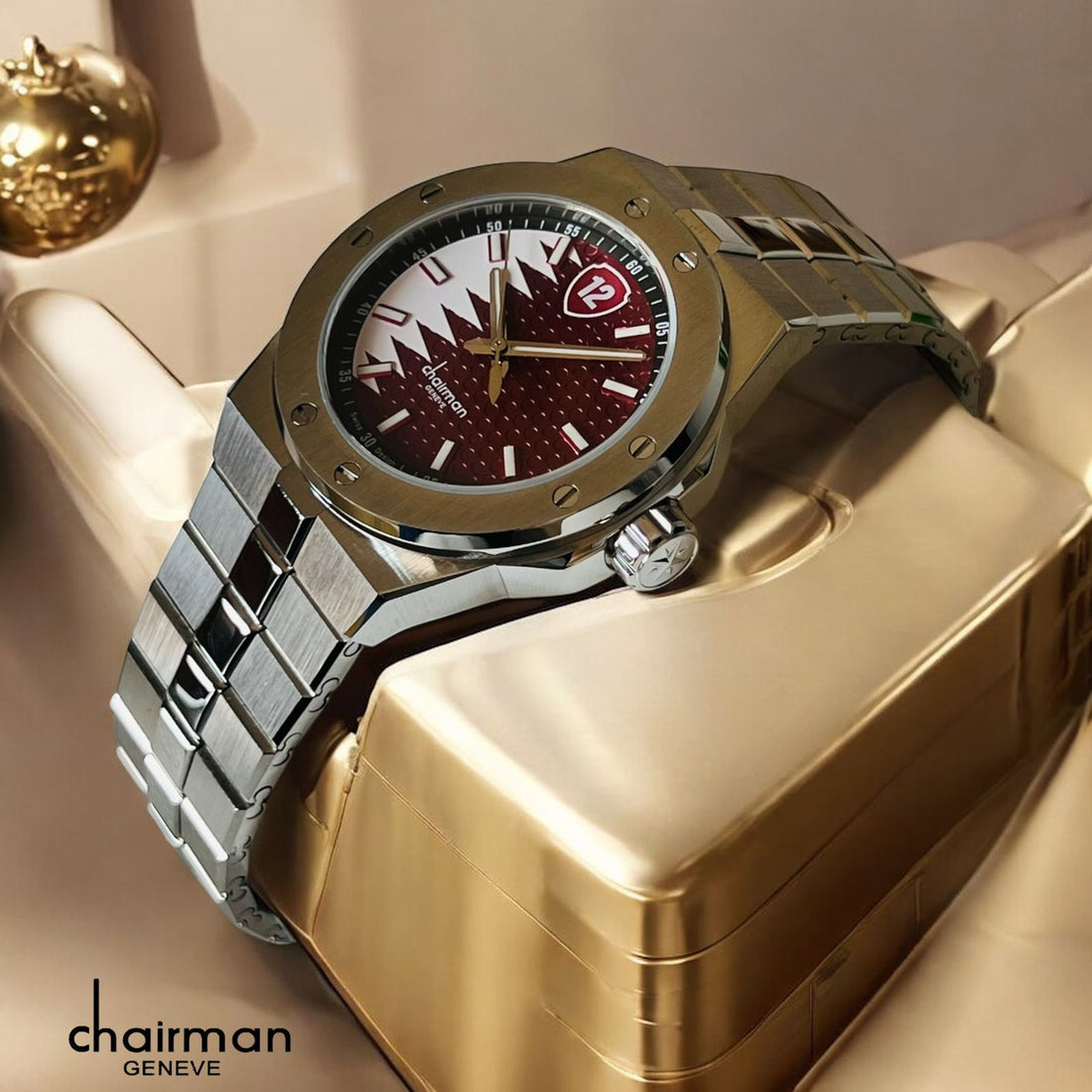 Chairman Geneve QATAR Flag Dated Dial Silver Chain Gents Watch