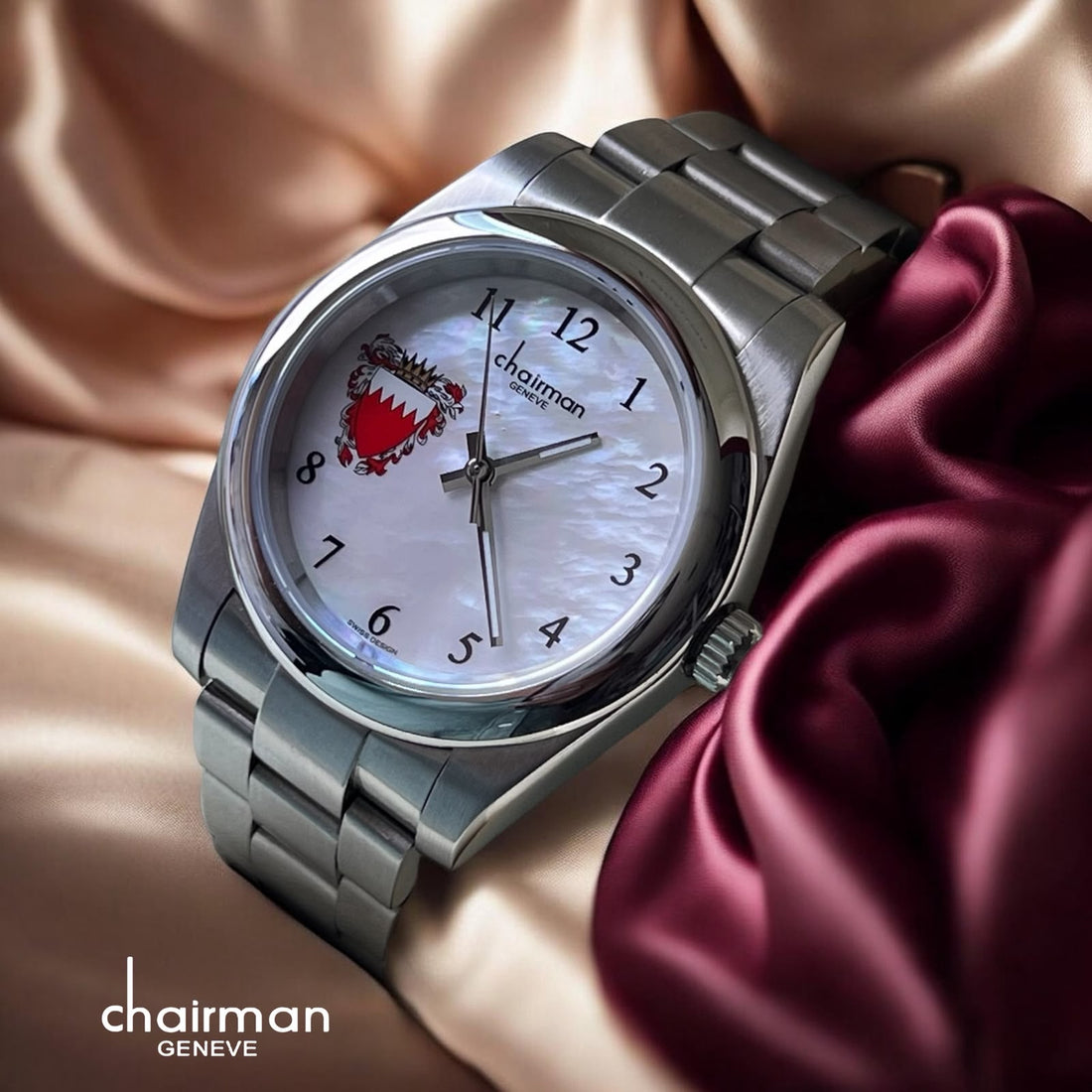 Chairman Geneve QATAR Flag White Dial Silver Chain Gents Watch