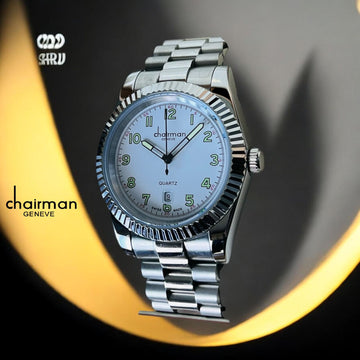 Chairman Geneve Quartz Dated Baby Blue Dial Silver Chain Gents Watch