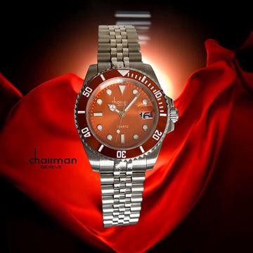 Chairman Geneve Quartz Orange Dated Dial Silver Chain Gents Watch