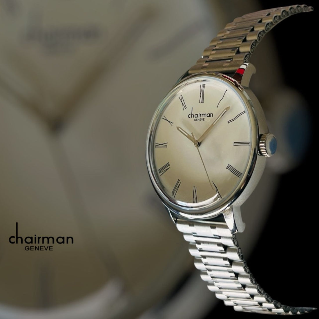 Chairman Geneve Roman Beige Dial Silver Chain Gents Watch