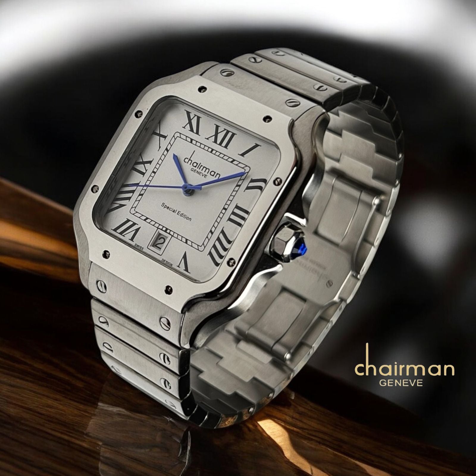 Chairman Geneve Roman Dated Baby Grey Dial Silver Chain Gents Watch