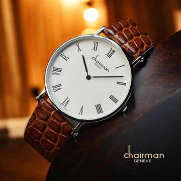 Chairman Geneve Roman White Dial Brown Strap Gents Watch