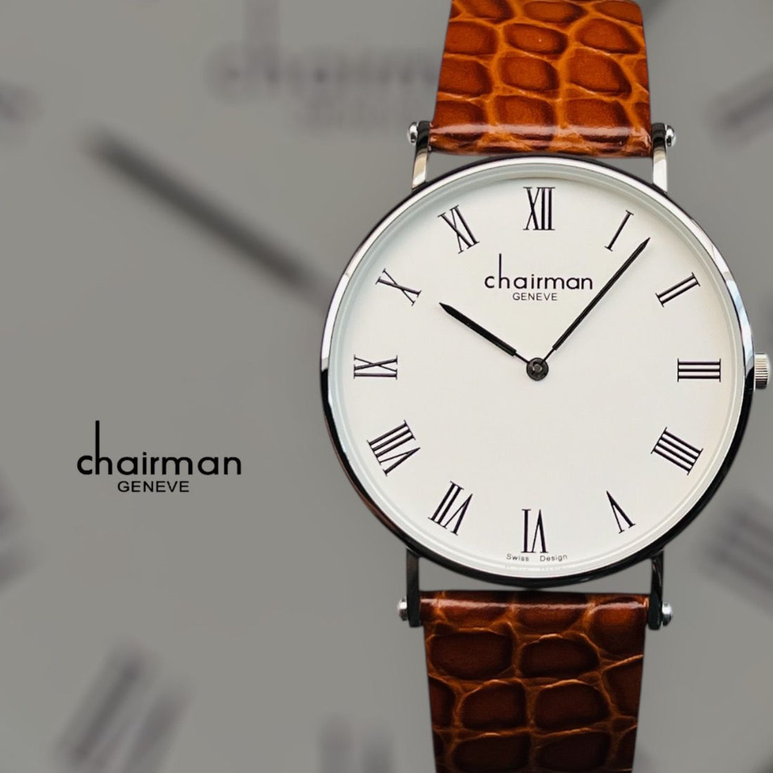 Chairman Geneve Roman White Dial Brown Strap Gents Watch
