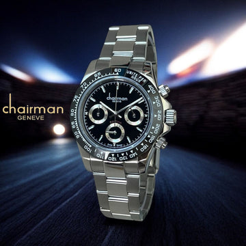 Chairman Geneve Silver Chain Black Dial Gents Watch