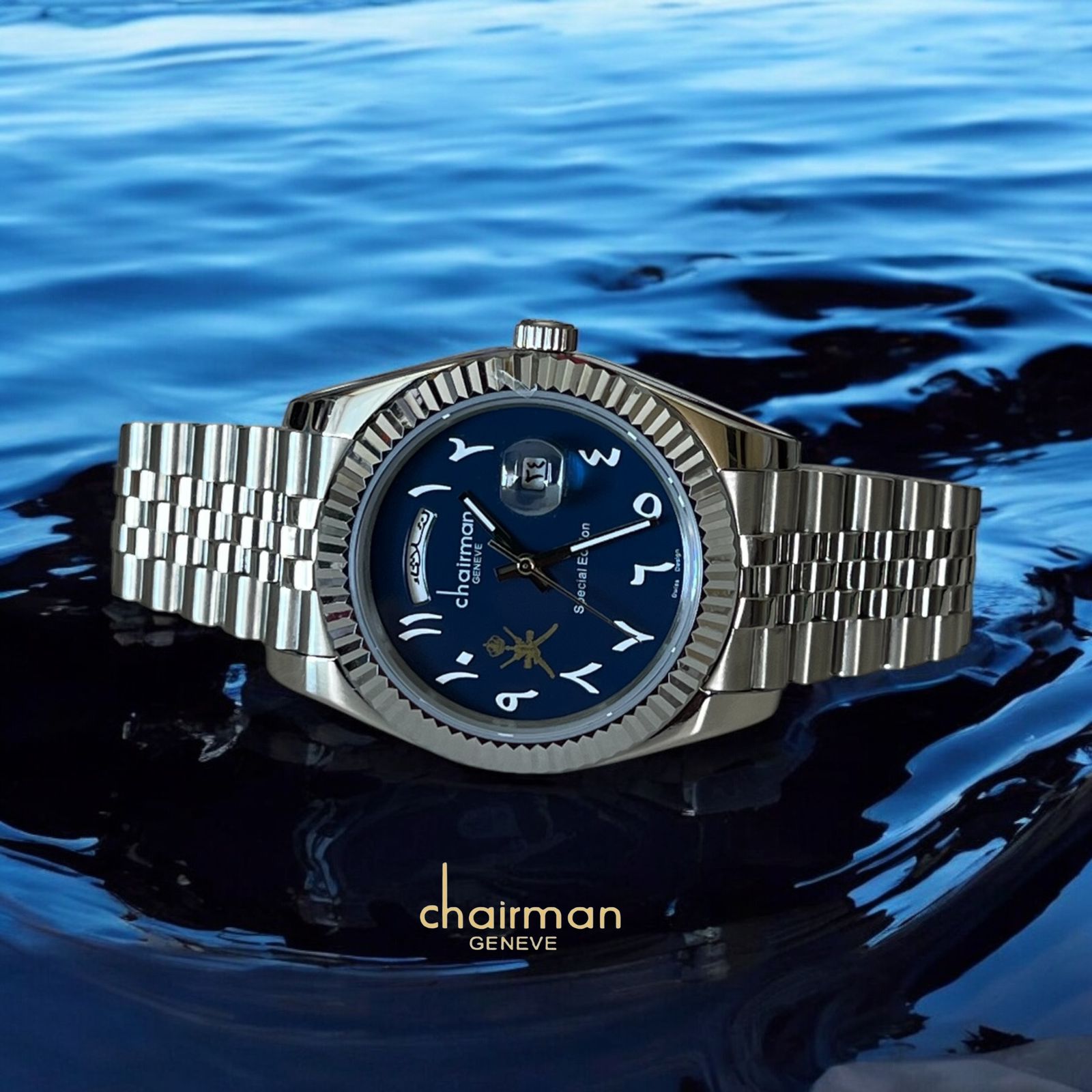 Chairman Geneve Special Edition Arabic Dated And Day Blue Dial Gents Watch