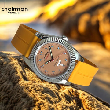 Chairman Geneve Special Edition Arabic Day And Dated Beige Dial Yellow Strap Gents Watch