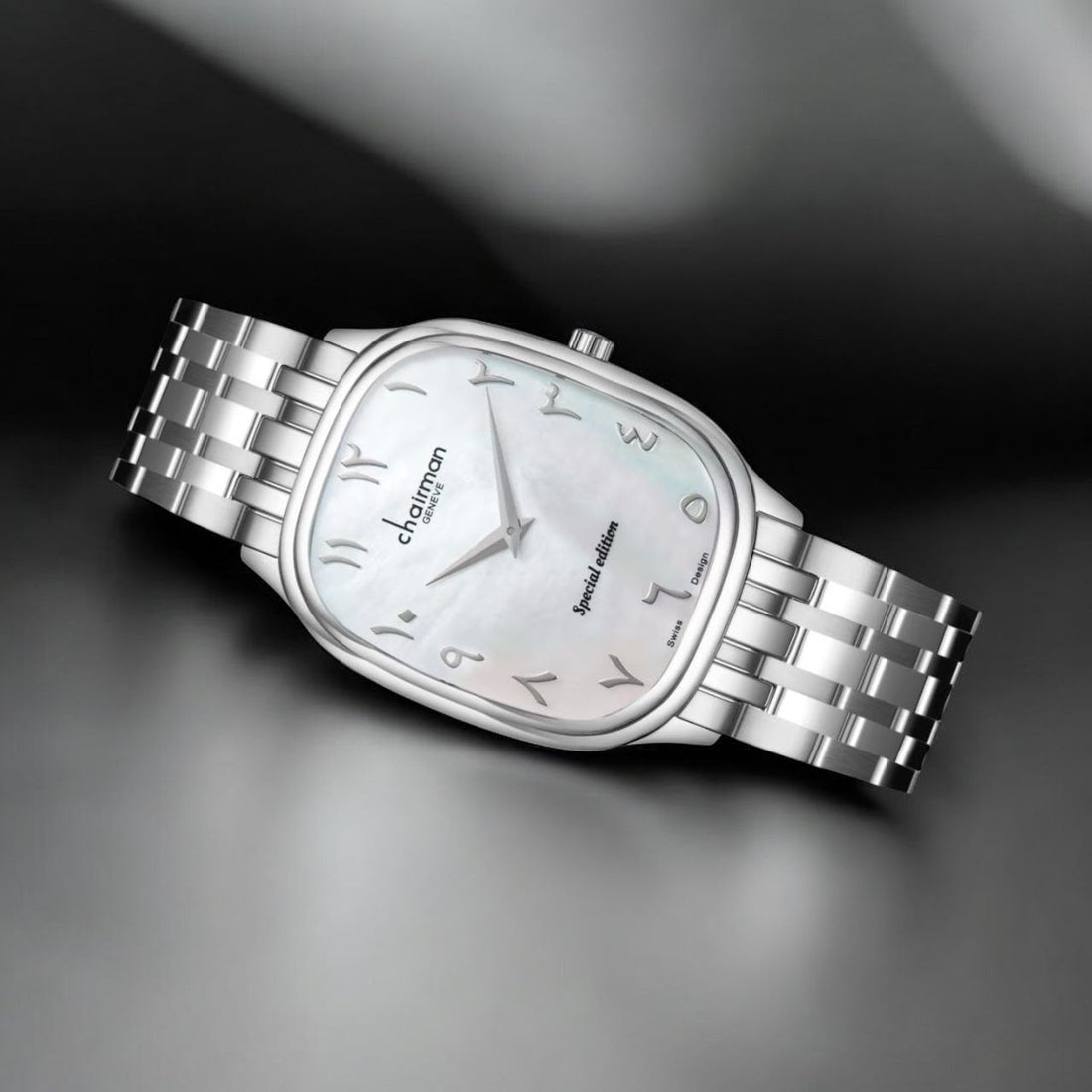 Chairman Geneve Special Edition Arabic White Dial Silver Chain Gents Watch