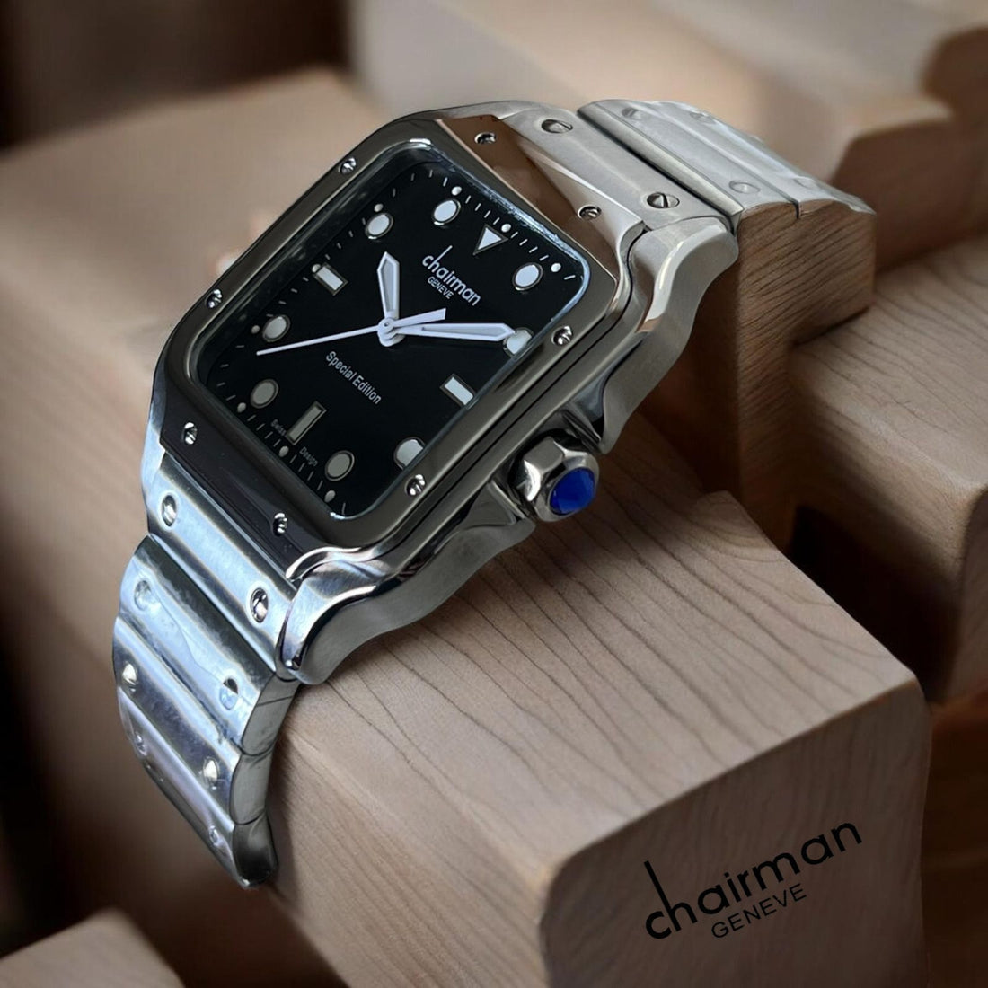 Chairman Geneve Special Edition Black Dial Silver Chain Gents Watch